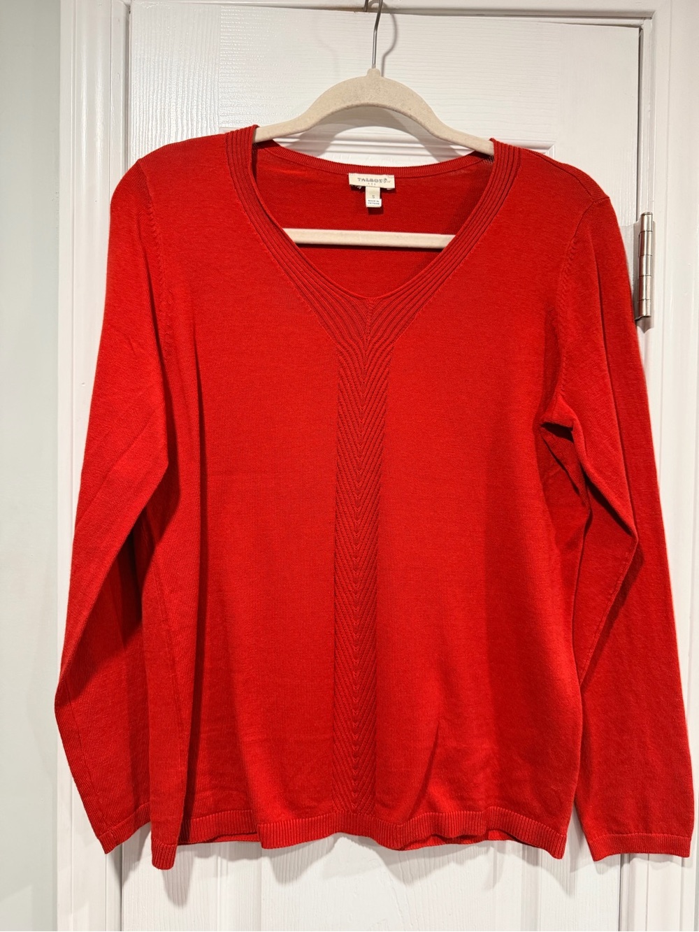 NWOT Talbots Size S Burnt Orange V-Neck Cotton Sweater Long Sleeve Knit Pullove